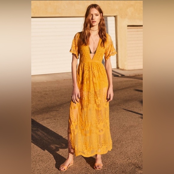 Socialite Dresses & Skirts - Socialite Nordstrom Maxi Lace Overlay Romper in Marigold size S